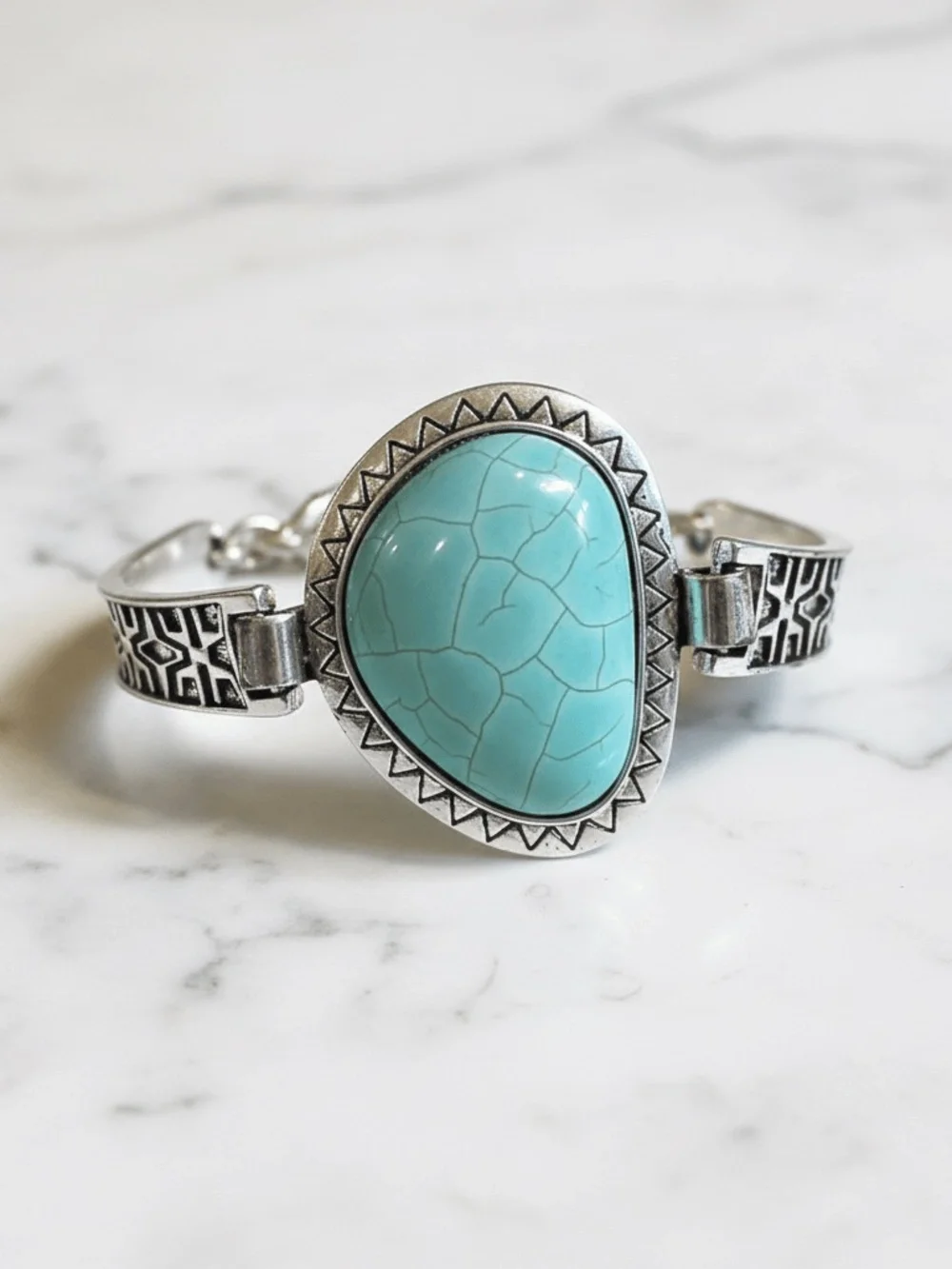 Womens Stainless Steel Silver Bracelet with Turquoise Stone Design